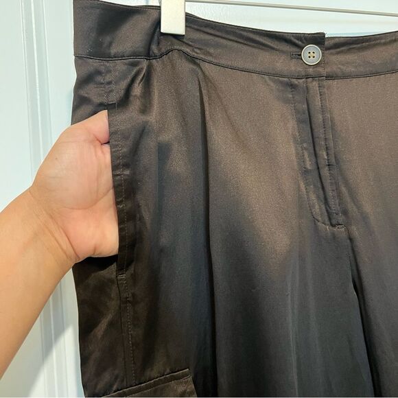 Chico's Casablanca Brown Silk/Cotton Blend Satin Cargo Joggers Sz. 3 (XL/16) - Picture 8 of 15